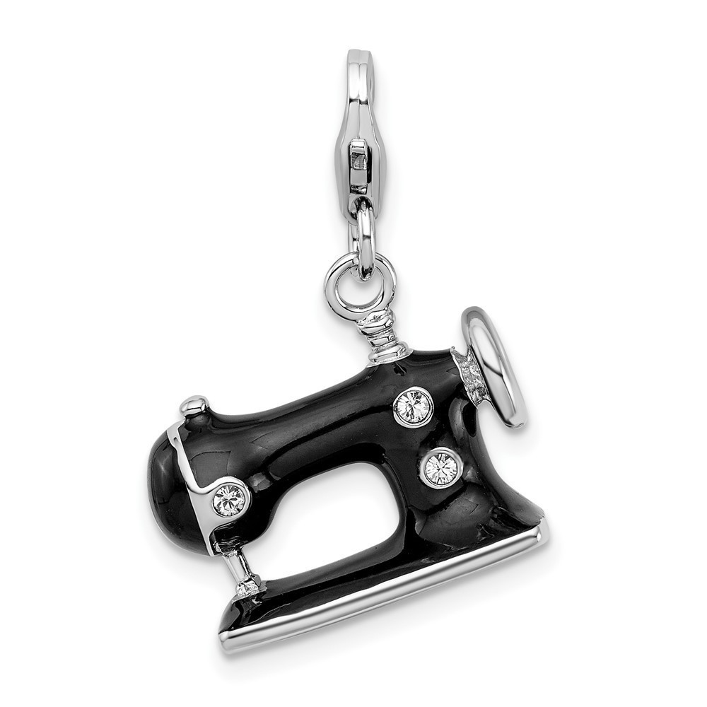 925 Sterling Silver 3-D Enameled Sewing Machine Bracelet Charm Lobster Clasp